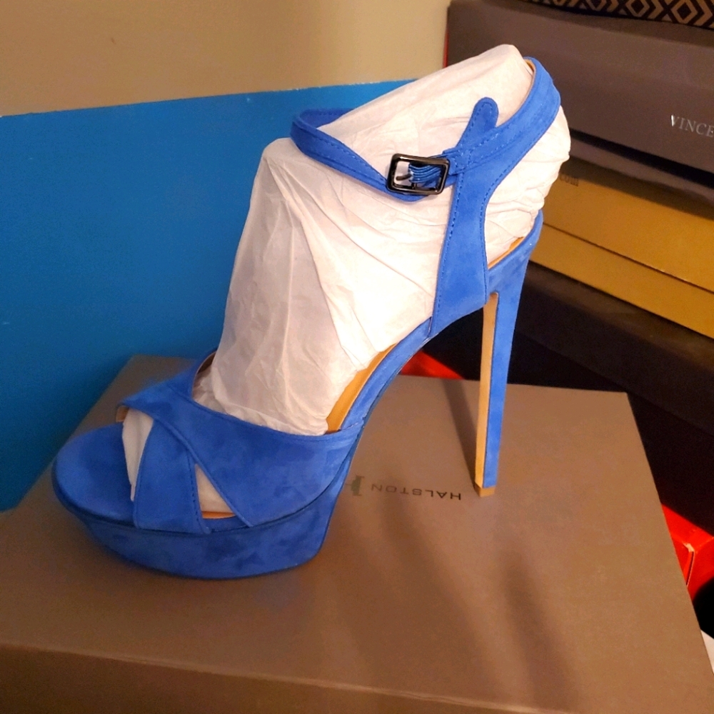 Halston Heritage stiletto platforms 9 blue nib